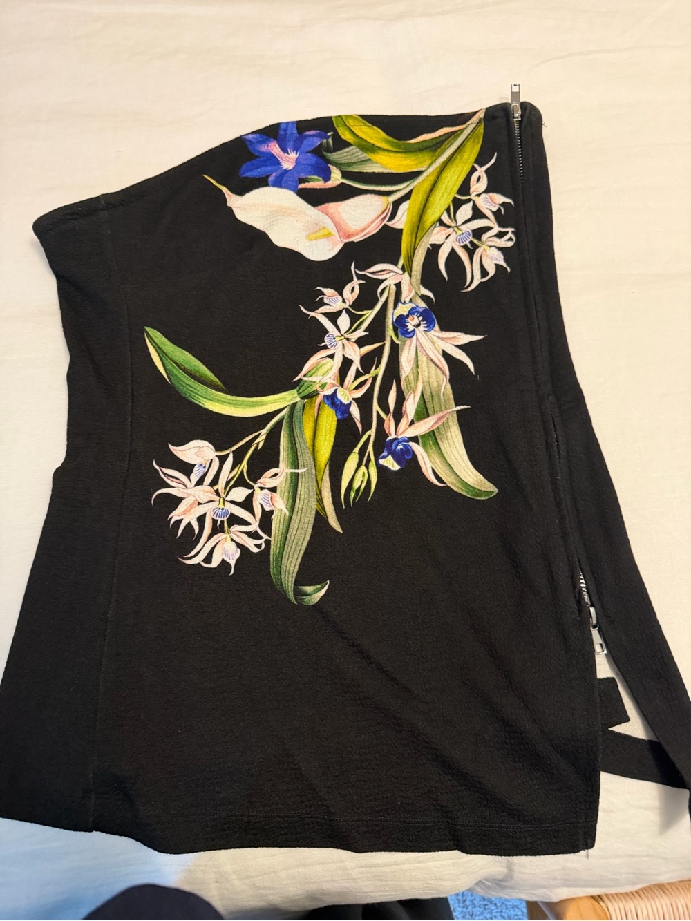 Maeve Black Strapless Floral-Print Crop Top